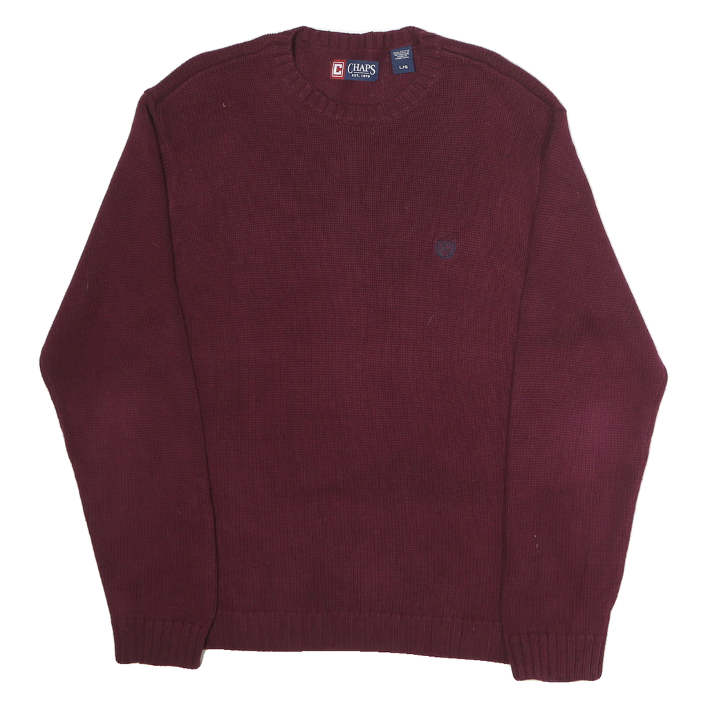 CHAPS Mens Maroon Plain Cotton Jumper Crew Neck Basic Knit L Comfort Classic