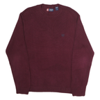 CHAPS Mens Maroon Plain Cotton Jumper Crew Neck Basic Knit L Comfort Classic
