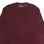 CHAPS Mens Maroon Plain Cotton Jumper Crew Neck Basic Knit L Comfort Classic