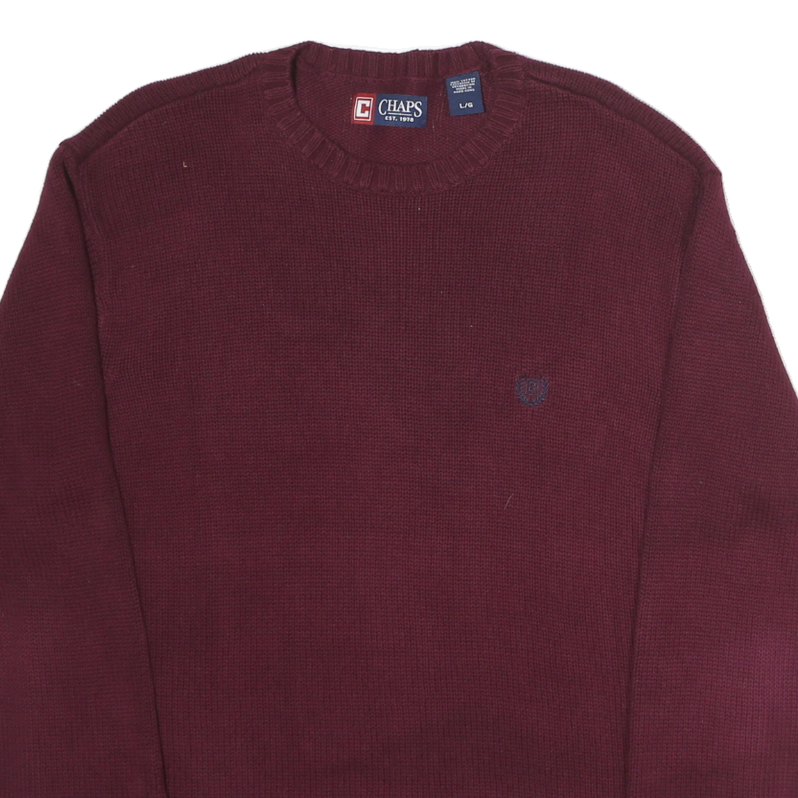 CHAPS Mens Maroon Plain Cotton Jumper Crew Neck Basic Knit L Comfort Classic