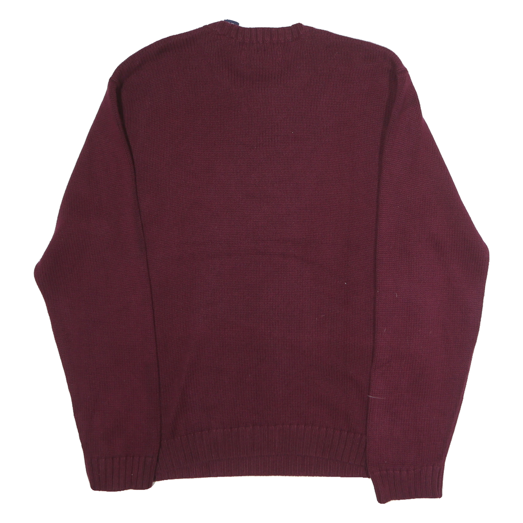 CHAPS Mens Maroon Plain Cotton Jumper Crew Neck Basic Knit L Comfort Classic