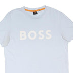 BOSS Mens White & Cream Graphic T-Shirt M Short Sleeve Crew Neck Logo Print