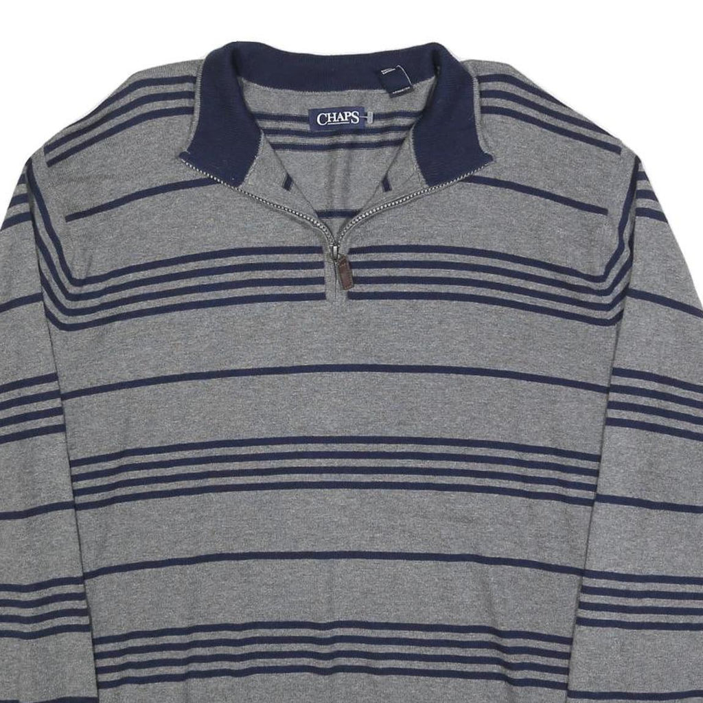 CHAPS Mens Grey & Navy Patterned Cotton Blend Jumper 1/4 Zip Regular 2XL
