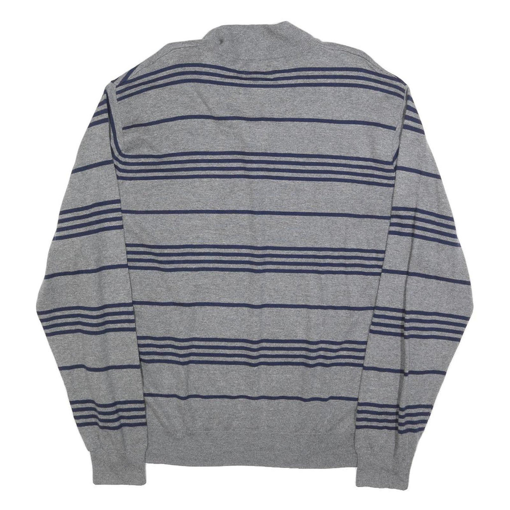 CHAPS Mens Grey & Navy Patterned Cotton Blend Jumper 1/4 Zip Regular 2XL