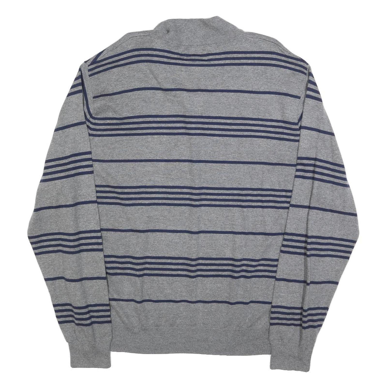 CHAPS Mens Grey & Navy Patterned Cotton Blend Jumper 1/4 Zip Regular 2XL