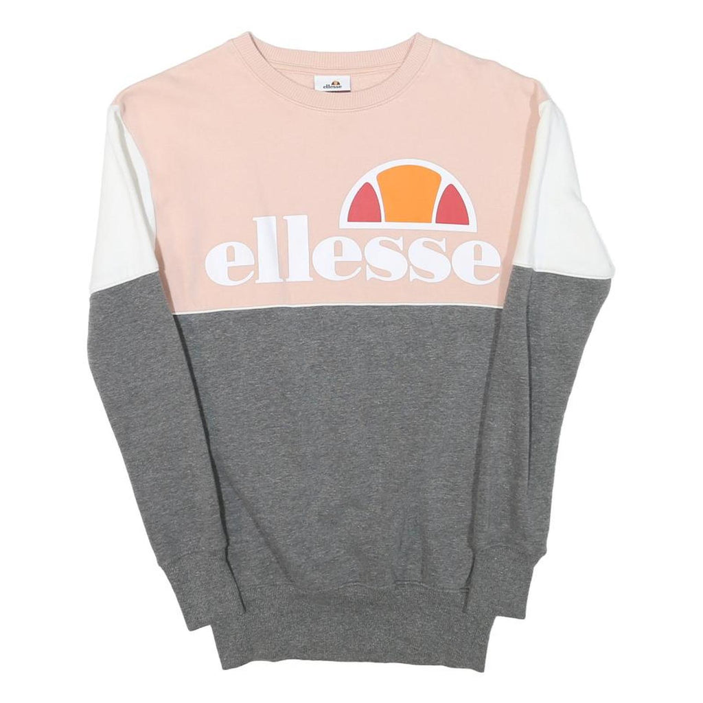 ELLESSE Womens Pink & Grey Colourblock Crew Neck Sweatshirt S Cotton Blend
