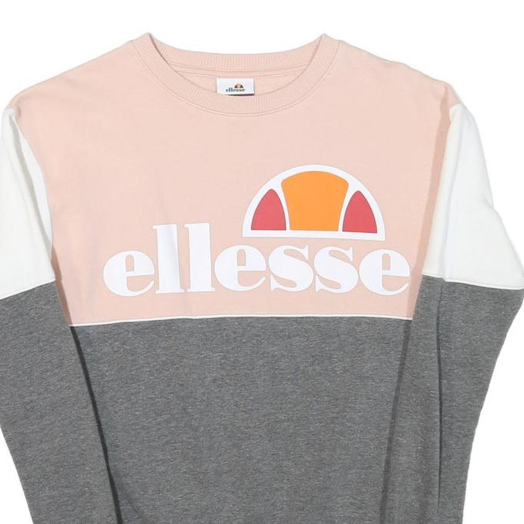 ELLESSE Womens Pink & Grey Colourblock Crew Neck Sweatshirt S Cotton Blend