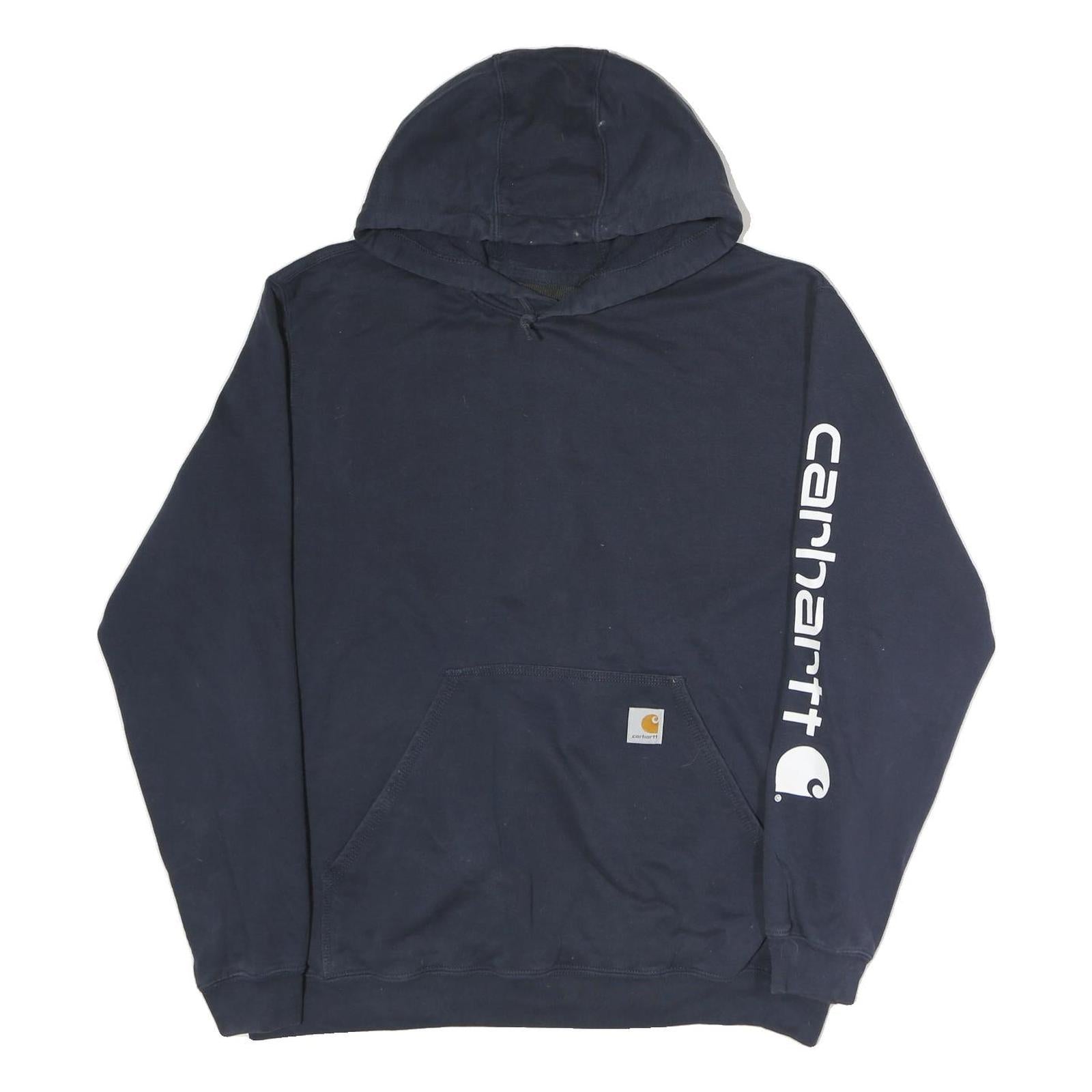 CARHARTT Mens Navy Hoodie L Cotton Hooded Sweatshirt Logo Print