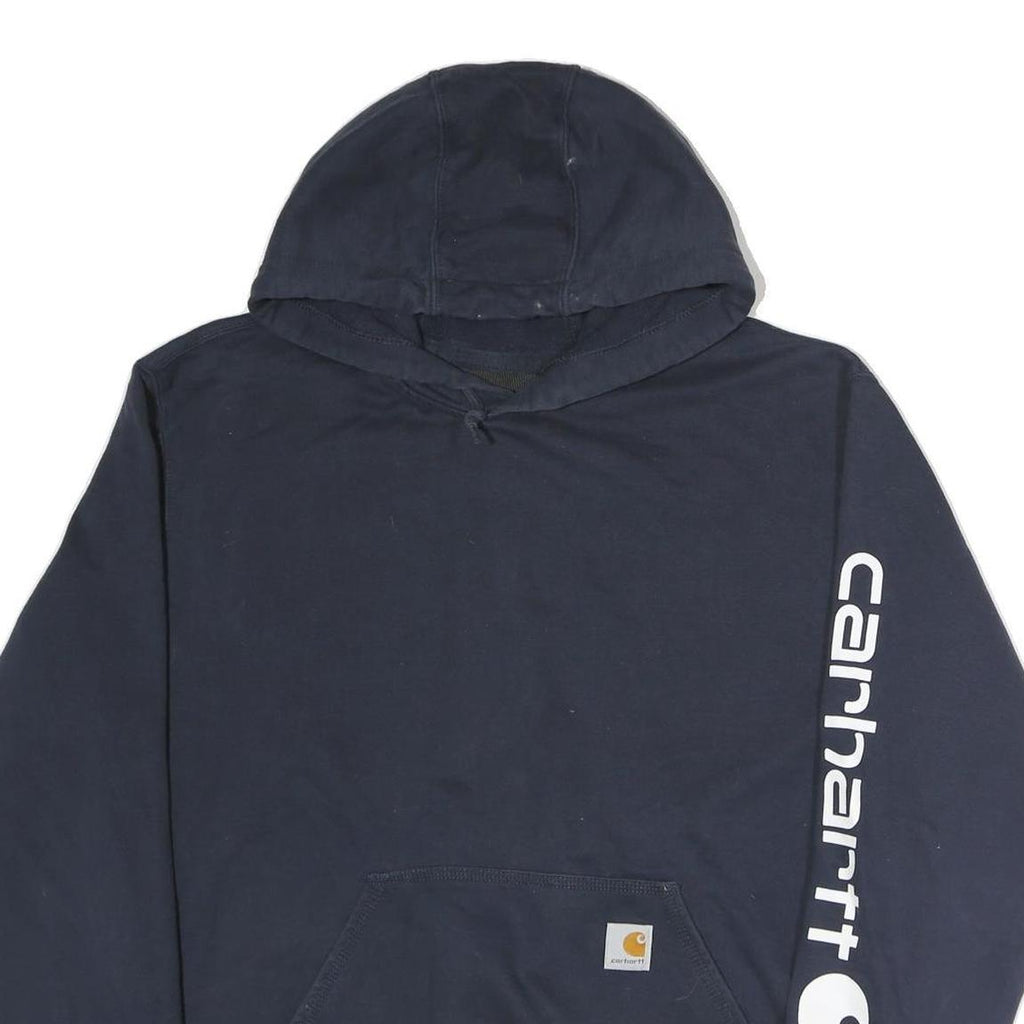CARHARTT Mens Navy Hoodie L Cotton Hooded Sweatshirt Logo Print
