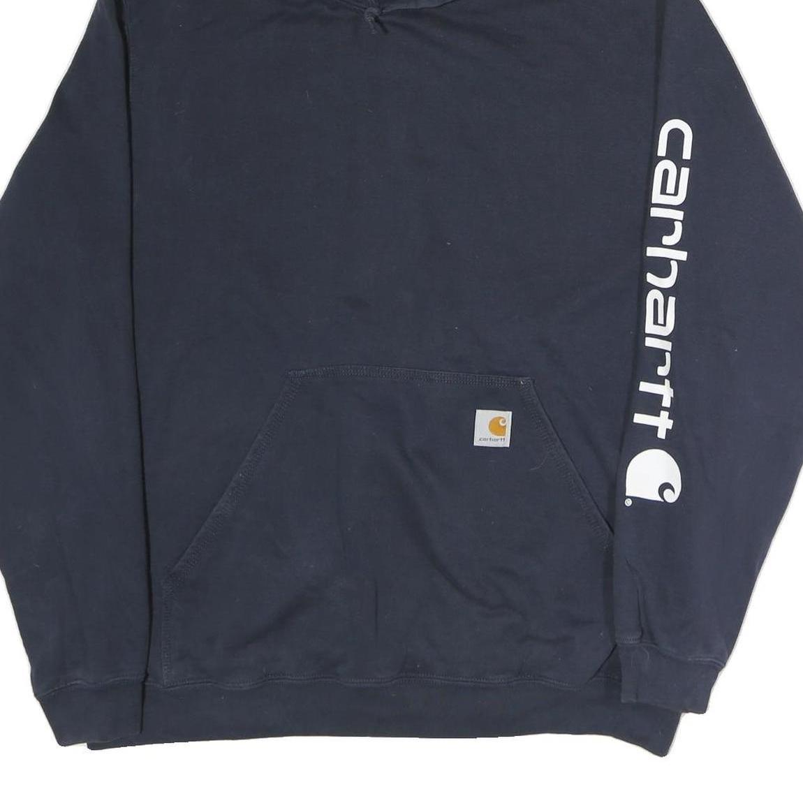 CARHARTT Mens Navy Hoodie L Cotton Hooded Sweatshirt Logo Print