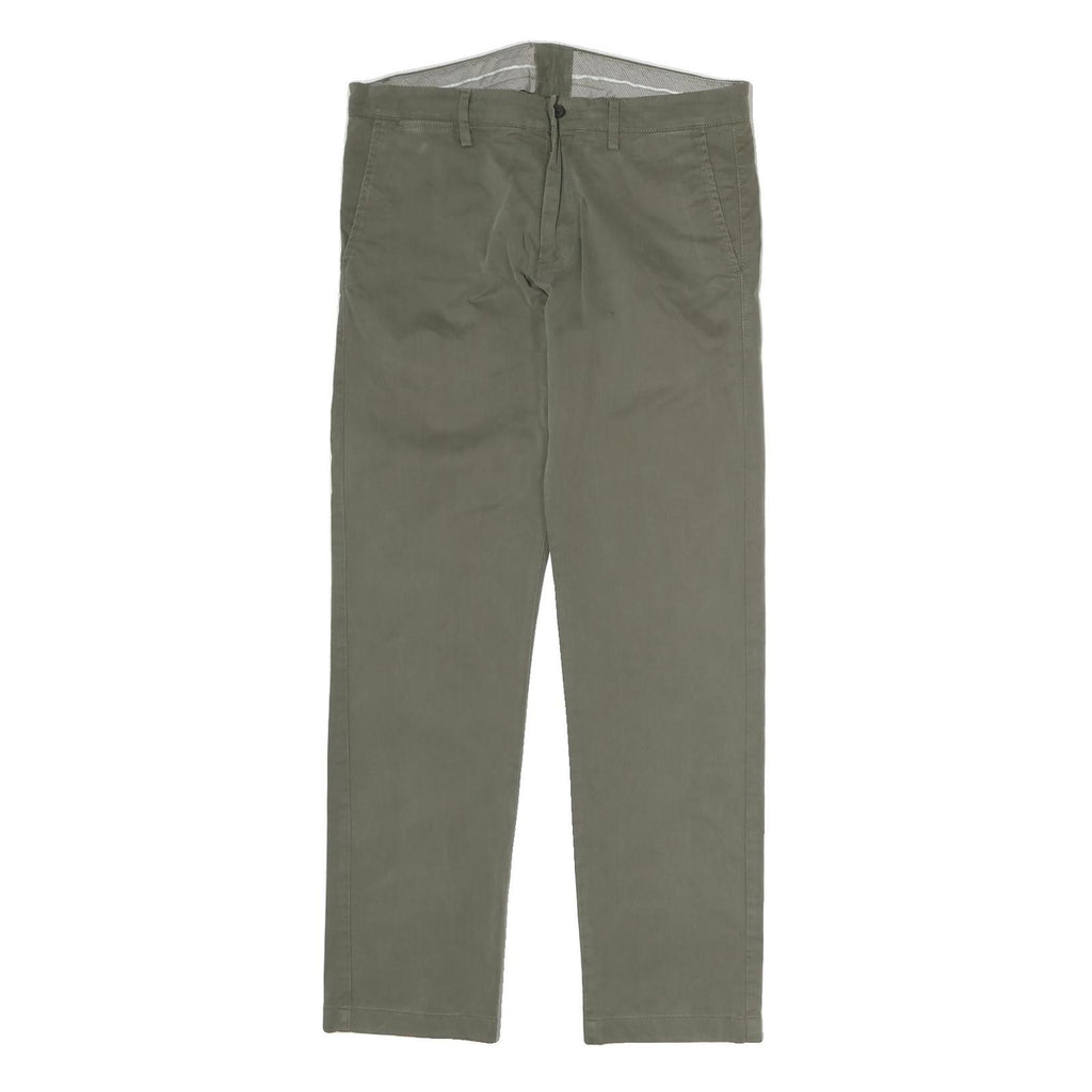 MARLBORO Mens Cotton Khaki Regular Straight Trousers W36 L31 Classic Zip Closure