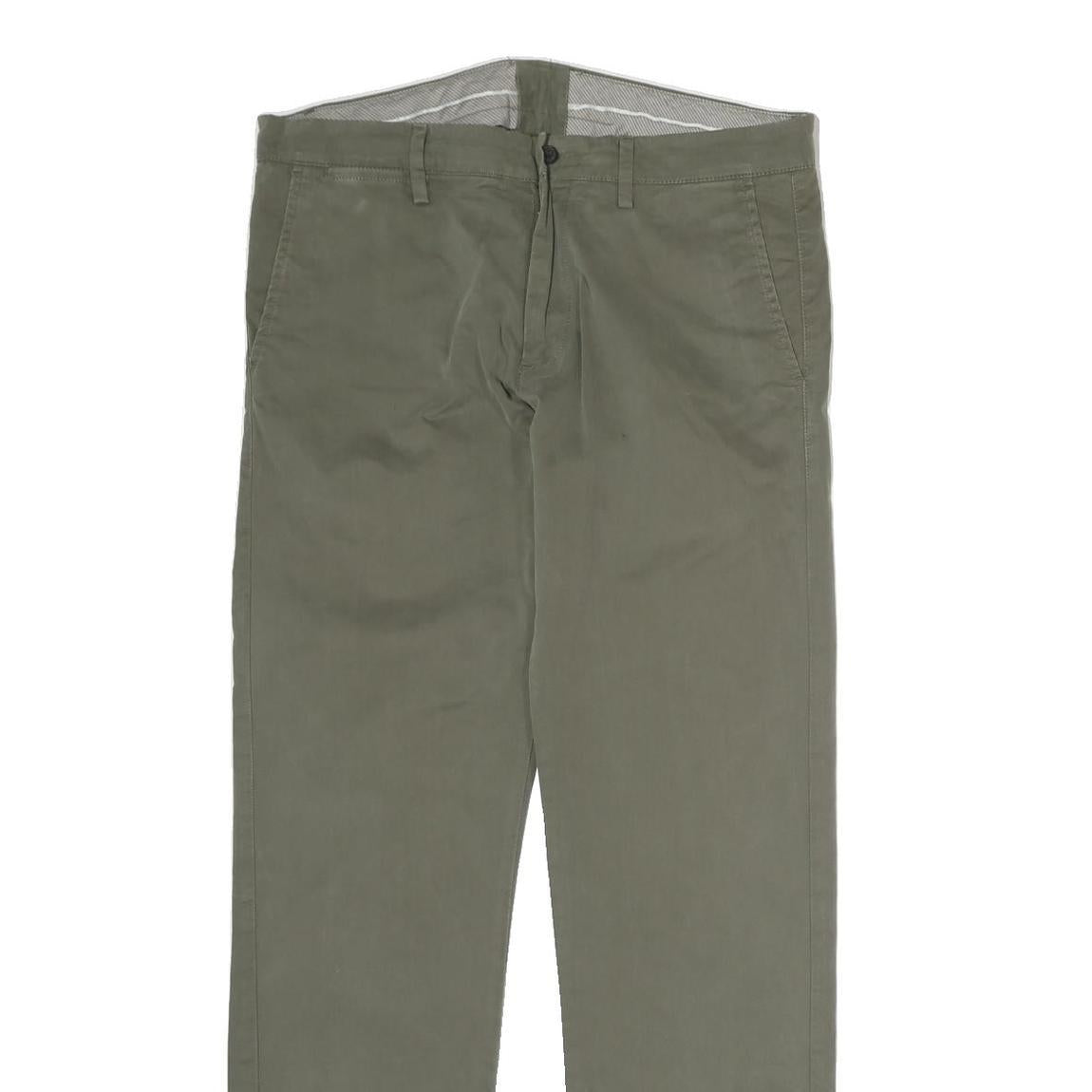 MARLBORO Mens Cotton Khaki Regular Straight Trousers W36 L31 Classic Zip Closure