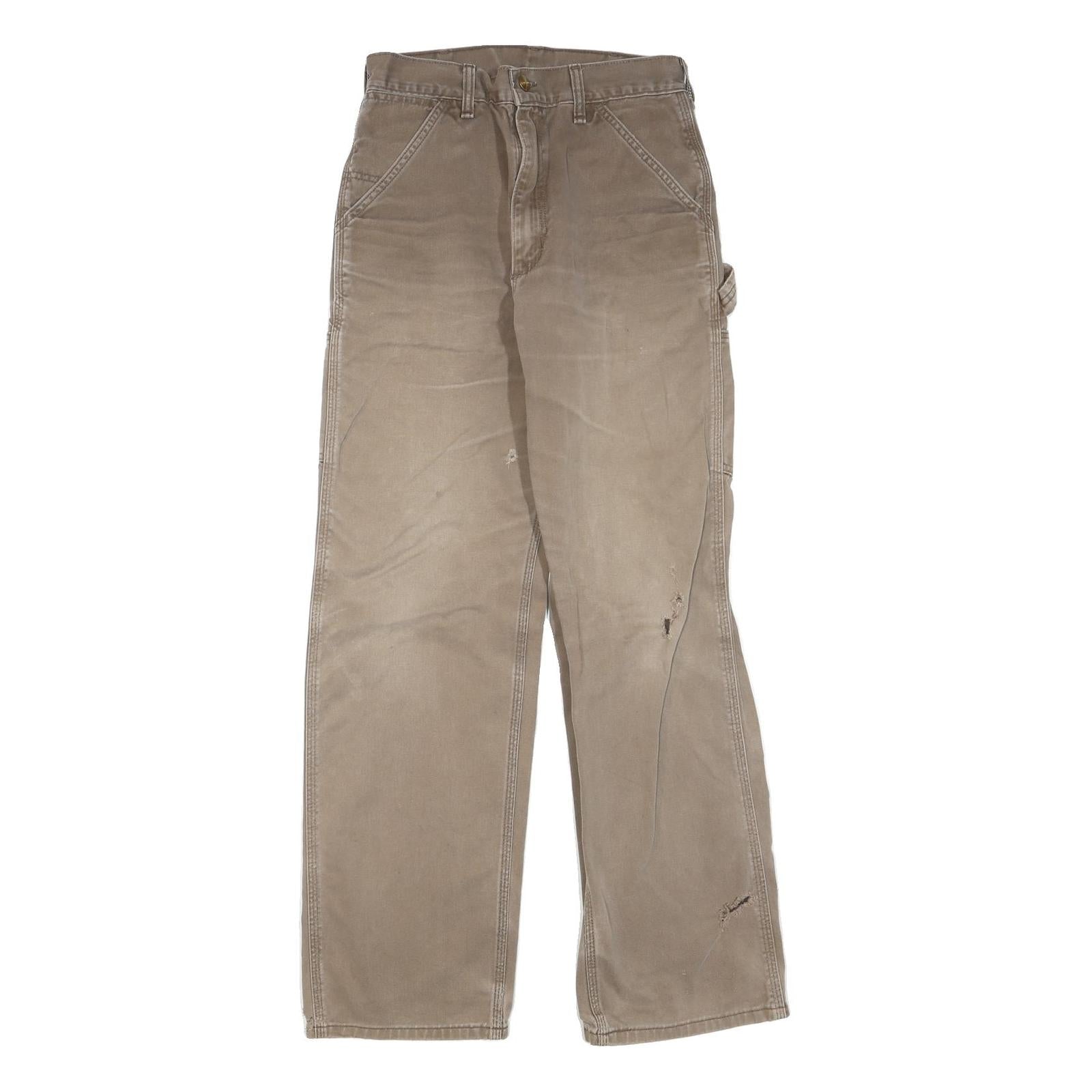 CARHARTT Womens Regular Fit Straight Leg Denim Beige W28 L30 Workwear Zip Cotton