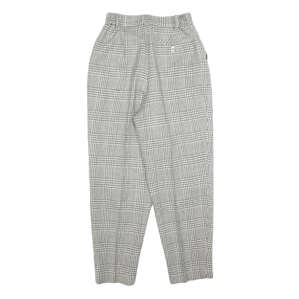 Womens Wool Grey Regular Straight Trousers W24 L26 Checked Pattern Classic Fit