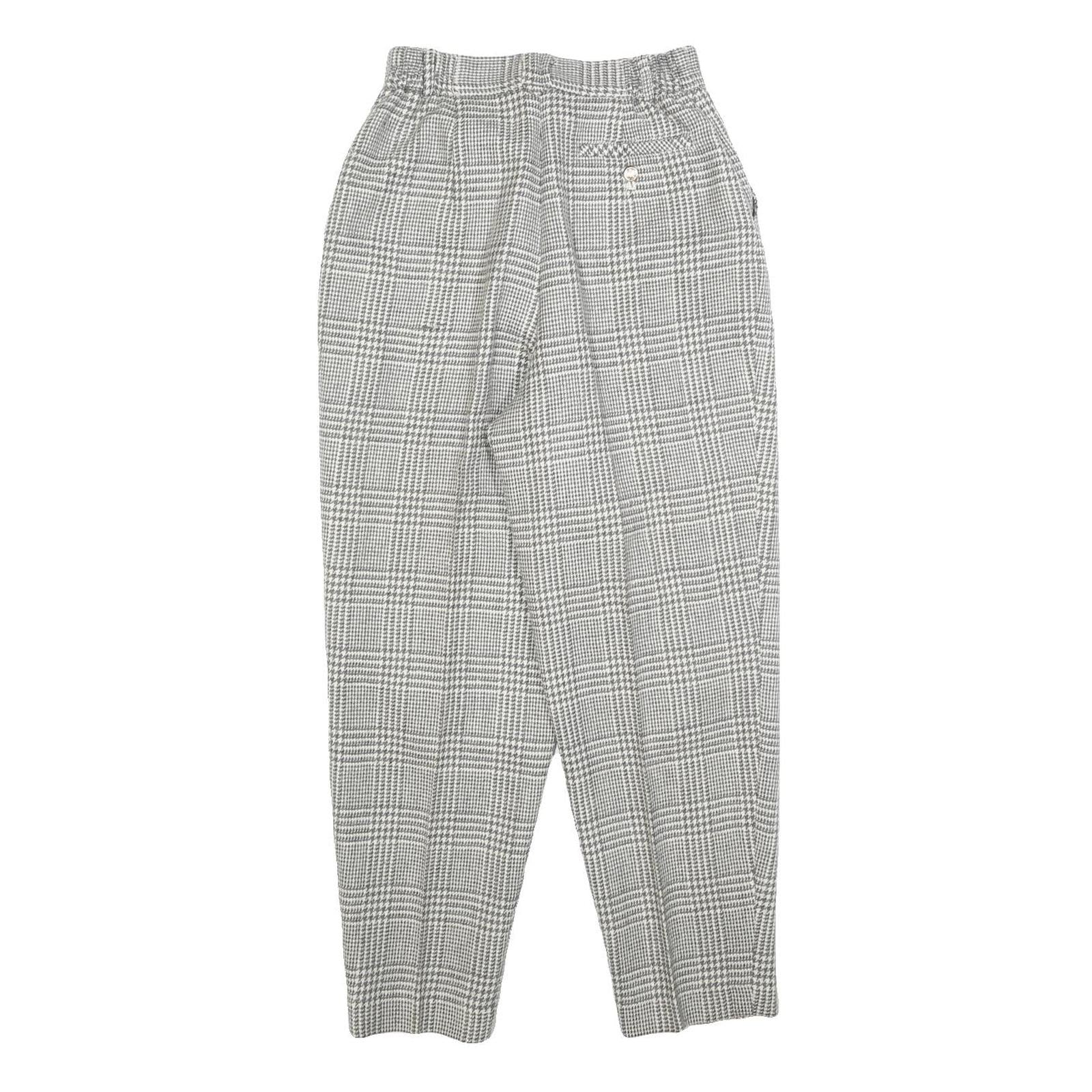Womens Wool Grey Regular Straight Trousers W24 L26 Checked Pattern Classic Fit
