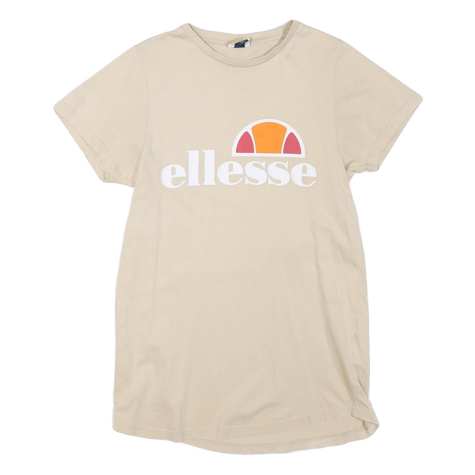 ELLESSE Womens Beige Cotton Blend T-Shirt M Short Sleeve Crew Neck Logo Print