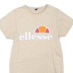 ELLESSE Womens Beige Cotton Blend T-Shirt M Short Sleeve Crew Neck Logo Print