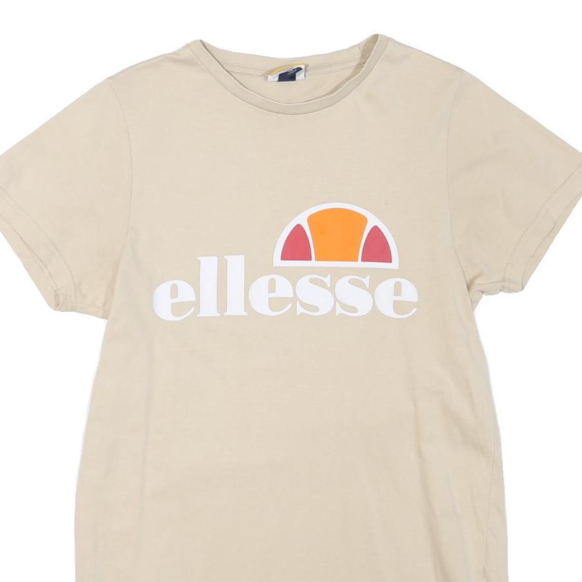 ELLESSE Womens Beige Cotton Blend T-Shirt M Short Sleeve Crew Neck Logo Print