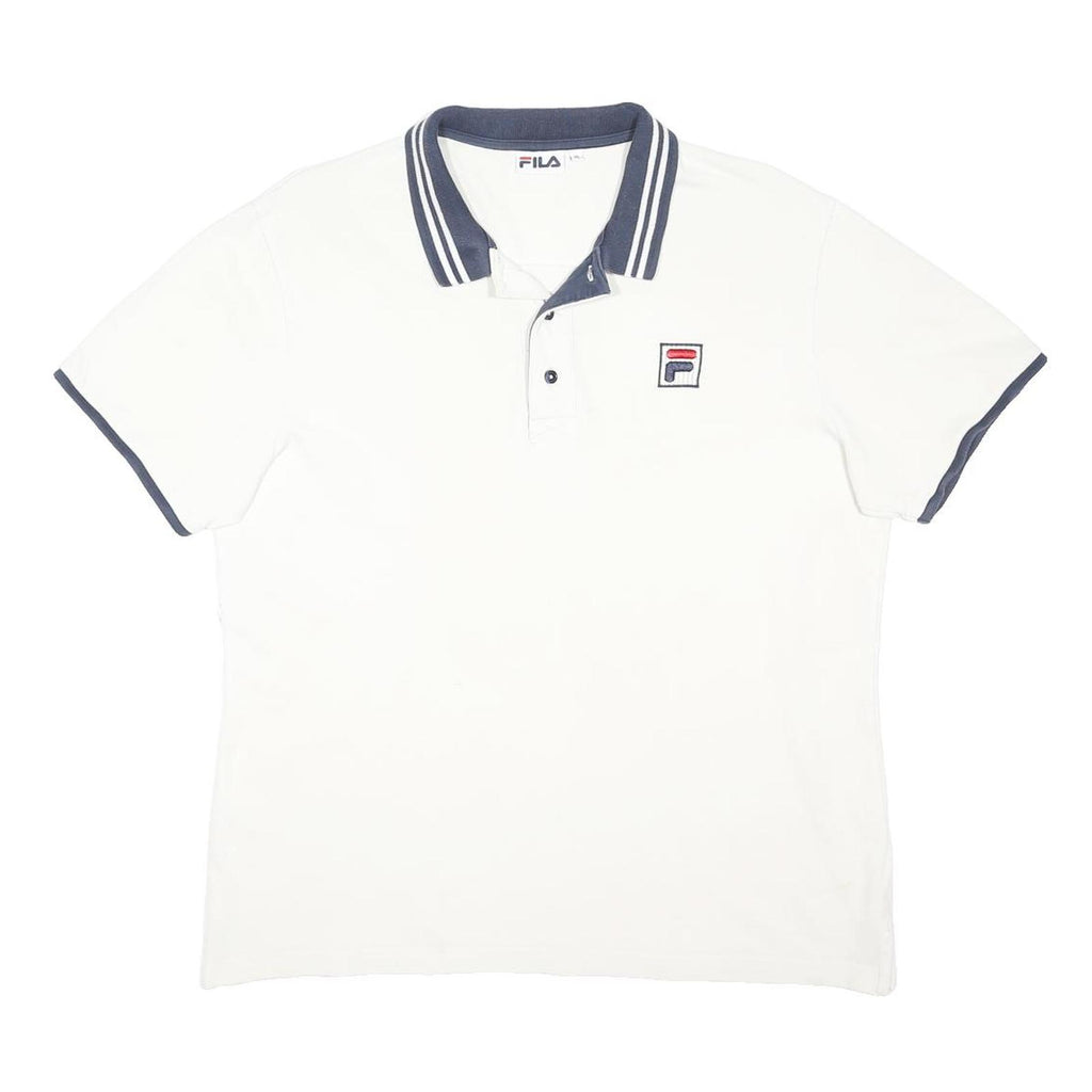 FILA Mens White & Navy Polo Shirt XL Cotton Blend Short Sleeve Logo Casual