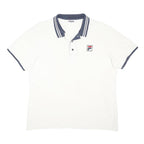 FILA Mens White & Navy Polo Shirt XL Cotton Blend Short Sleeve Logo Casual