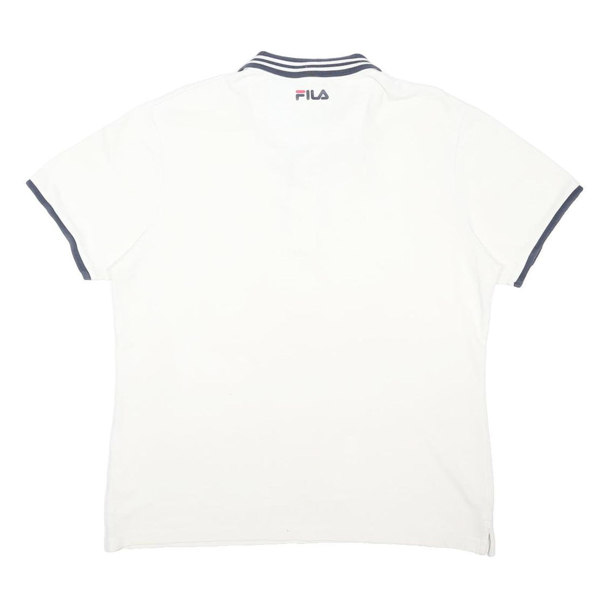 FILA Mens White & Navy Polo Shirt XL Cotton Blend Short Sleeve Logo Casual