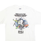 HANES Mens White Cotton Blend Graphic T-Shirt M Short Sleeve Crew Neck Screw