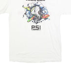 HANES Mens White Cotton Blend Graphic T-Shirt M Short Sleeve Crew Neck Screw