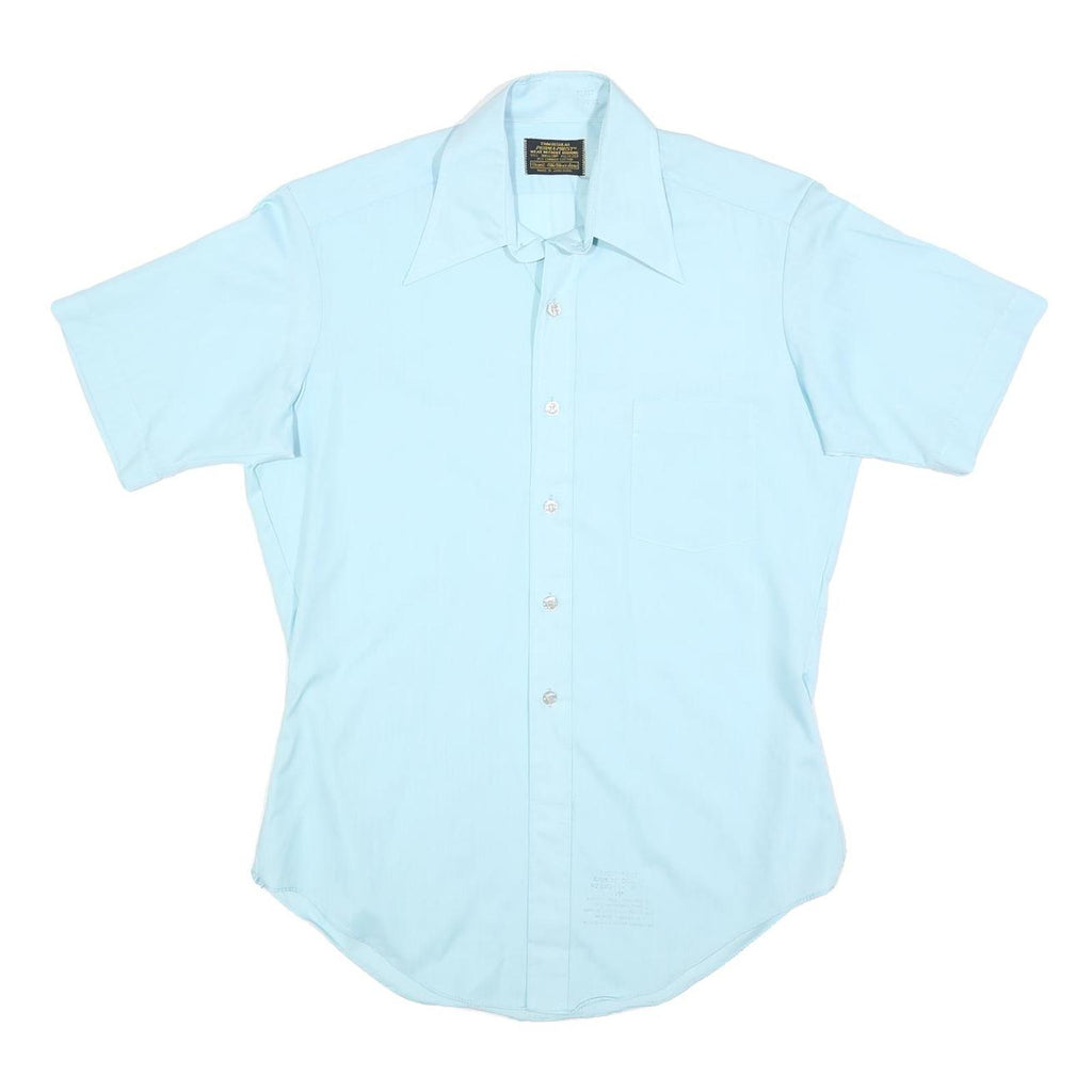 SEARS Mens Blue Plain Shirt XL Polyester Blend Button Collar Short Sleeve