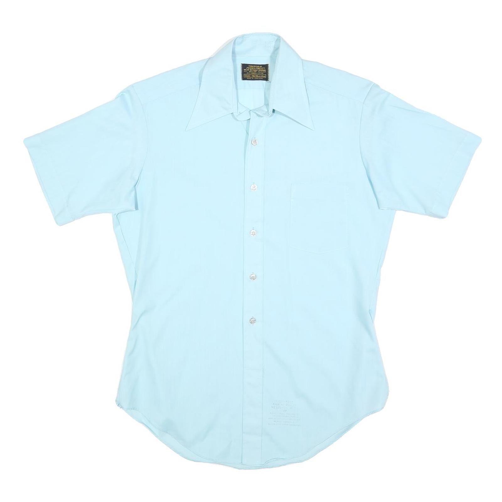 SEARS Mens Blue Plain Shirt XL Polyester Blend Button Collar Short Sleeve