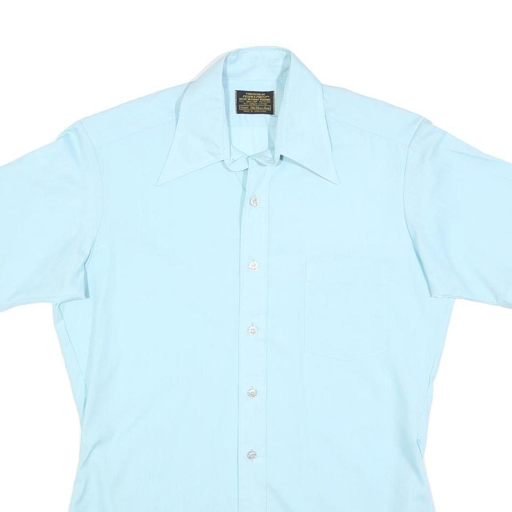 SEARS Mens Blue Plain Shirt XL Polyester Blend Button Collar Short Sleeve