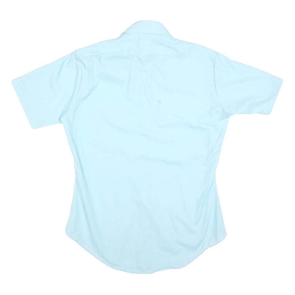 SEARS Mens Blue Plain Shirt XL Polyester Blend Button Collar Short Sleeve