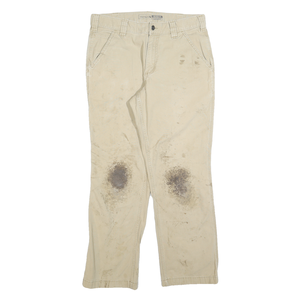 CARHARTT Mens Cotton Blend Beige Relaxed Straight Trousers W32 L30 Workwear