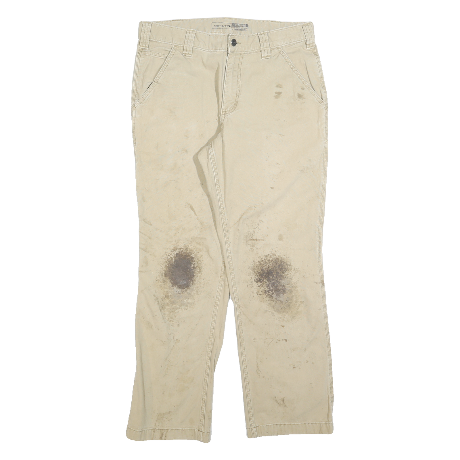 CARHARTT Mens Cotton Blend Beige Relaxed Straight Trousers W32 L30 Workwear