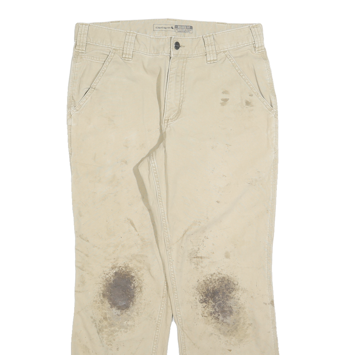 CARHARTT Mens Cotton Blend Beige Relaxed Straight Trousers W32 L30 Workwear