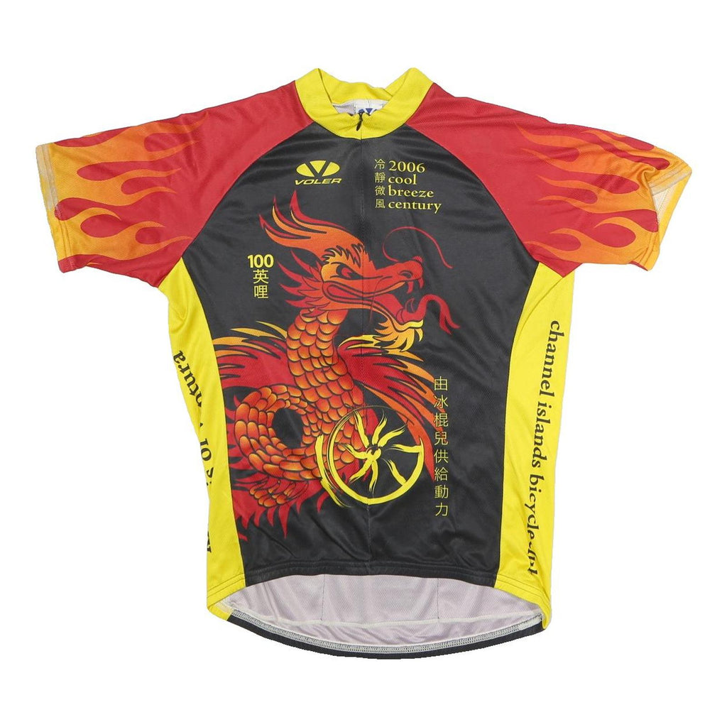 VOLER Mens Black & Yellow Graphic Cycling T-Shirt L Short Sleeve Crew Neck Flame