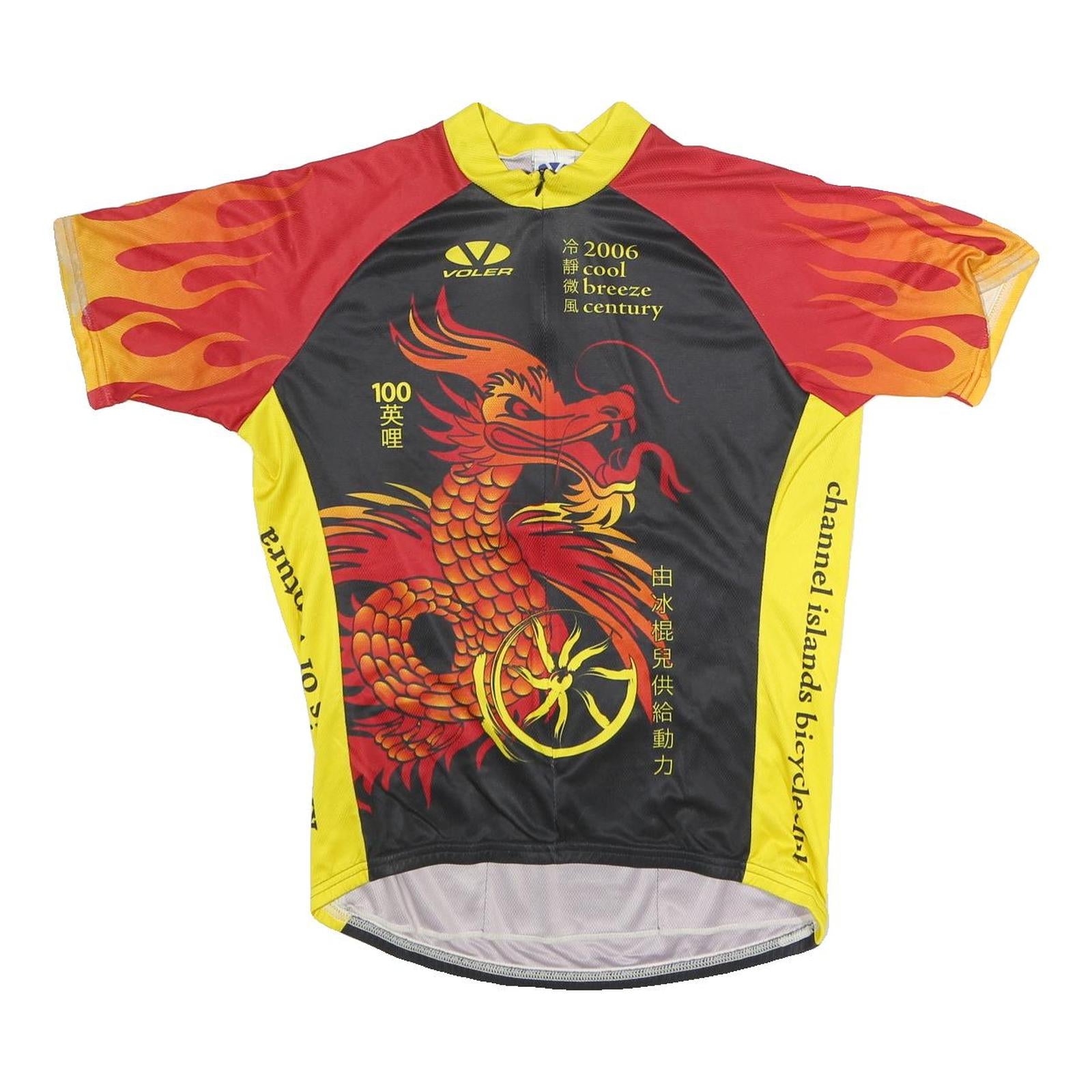 VOLER Mens Black & Yellow Graphic Cycling T-Shirt L Short Sleeve Crew Neck Flame