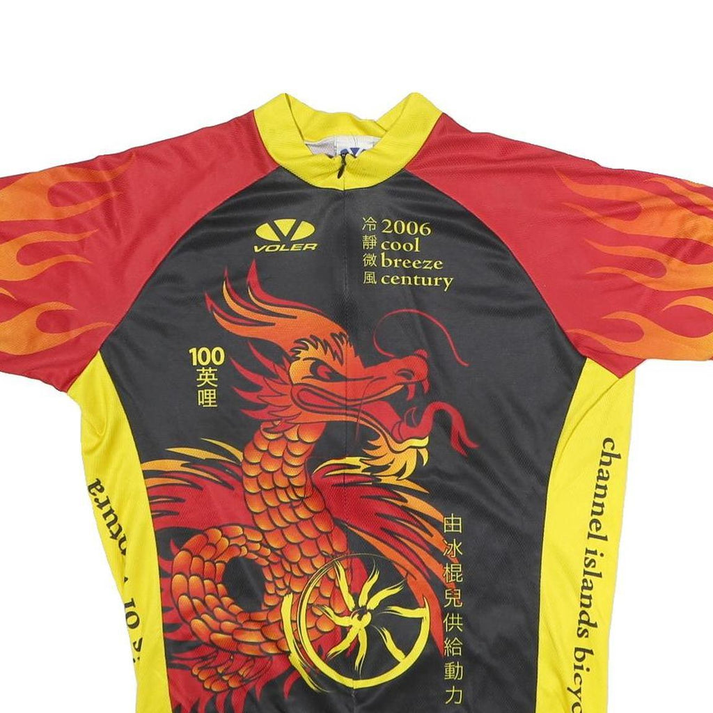 VOLER Mens Black & Yellow Graphic Cycling T-Shirt L Short Sleeve Crew Neck Flame