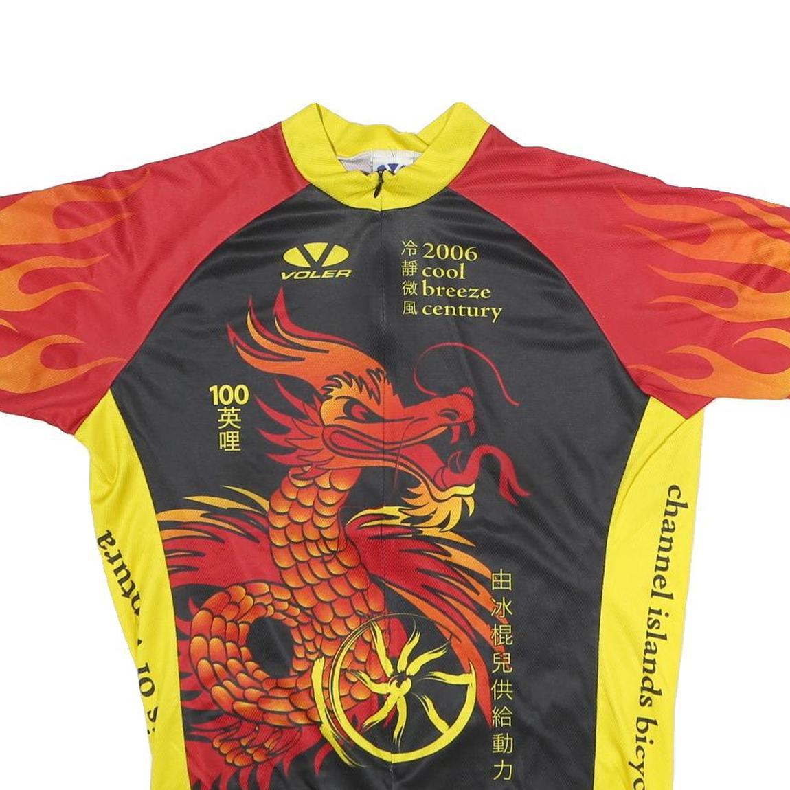 VOLER Mens Black & Yellow Graphic Cycling T-Shirt L Short Sleeve Crew Neck Flame