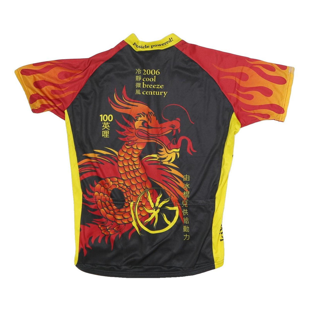 VOLER Mens Black & Yellow Graphic Cycling T-Shirt L Short Sleeve Crew Neck Flame