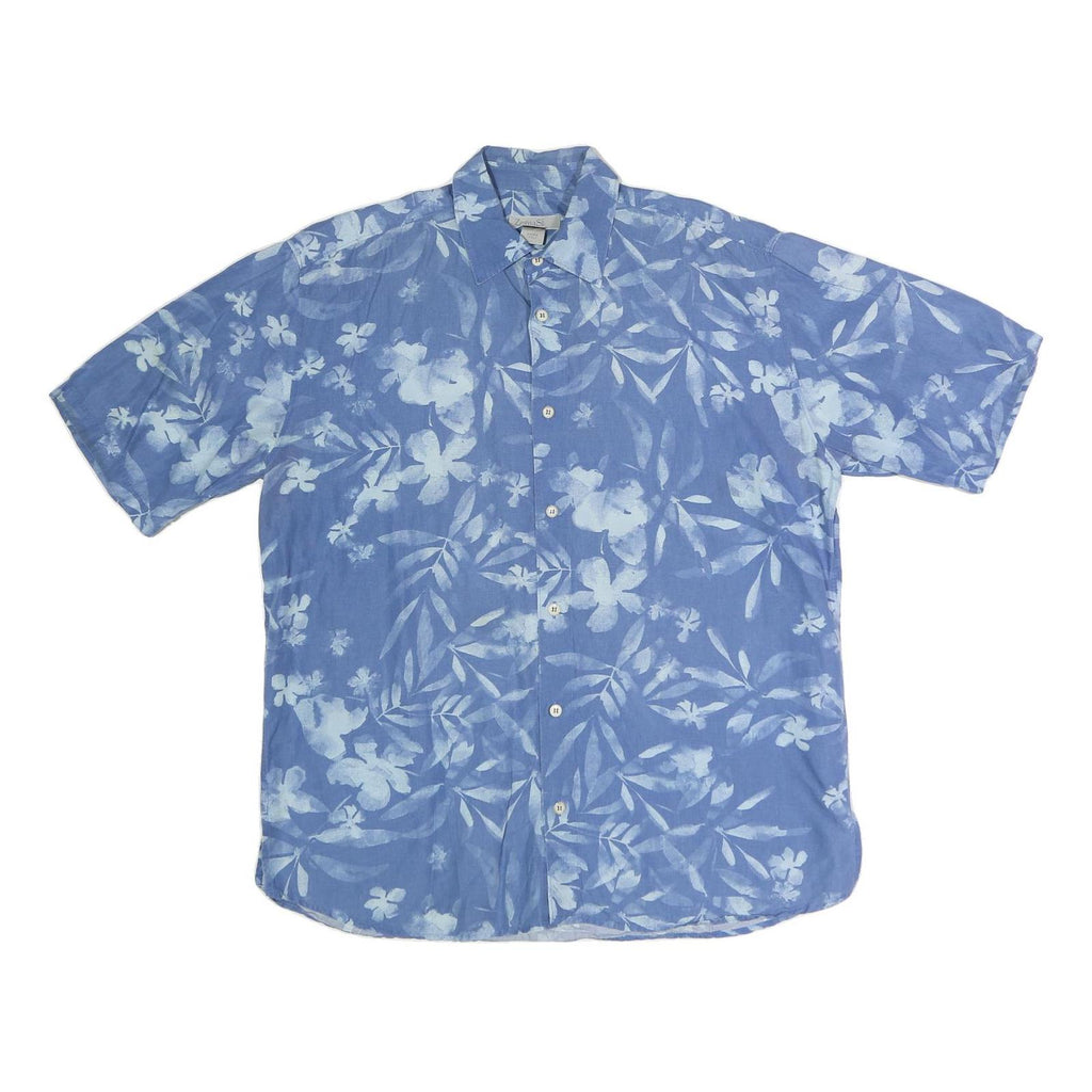 ZEGNAS Mens Blue & White Floral Cotton Blend Shirt XL Dress Casual Summer