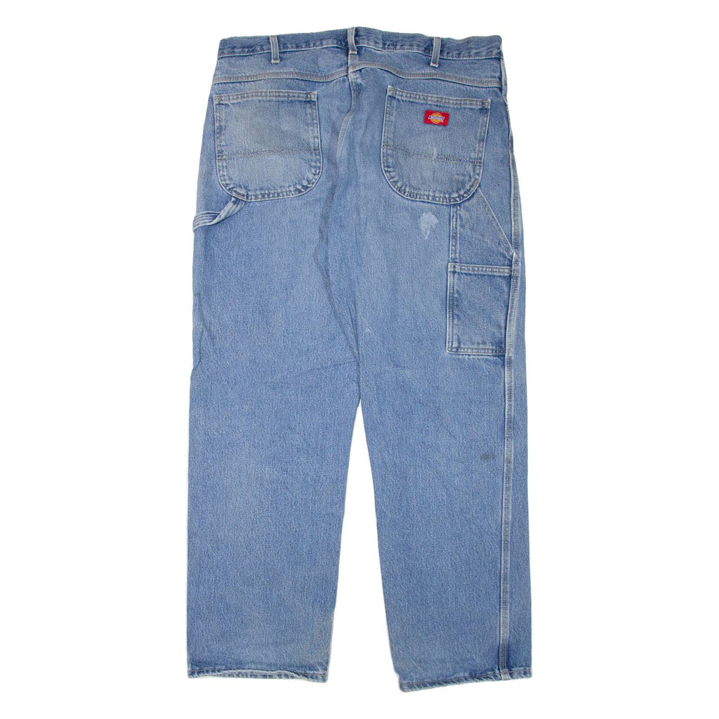 DICKIES Carpenter Workwear Mens Jeans Blue Relaxed Straight Stone Wash W38 L32