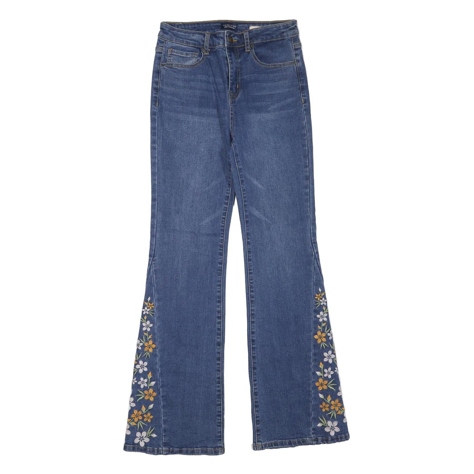 ANGEL KISS Womens Jeans Blue Regular Bootcut Denim Medium W27 L31 Floral