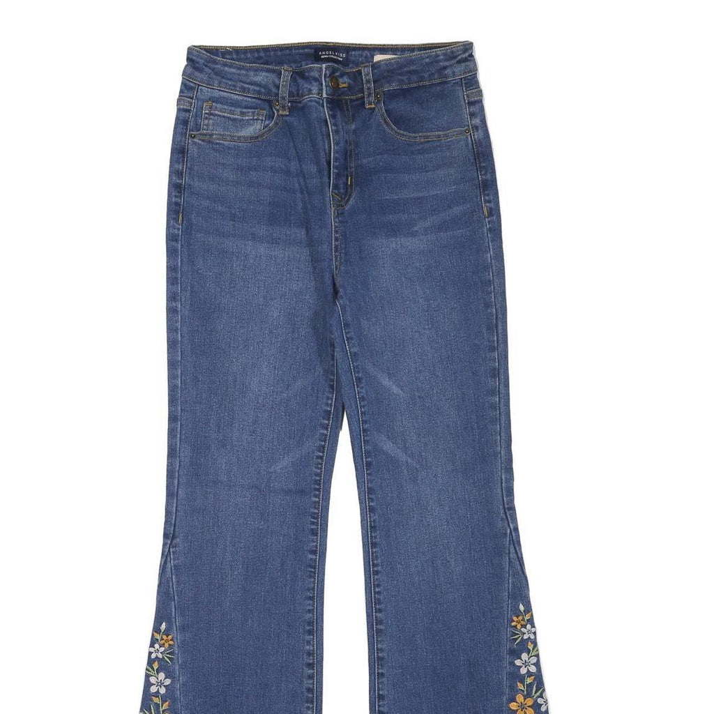ANGEL KISS Womens Jeans Blue Regular Bootcut Denim Medium W27 L31 Floral