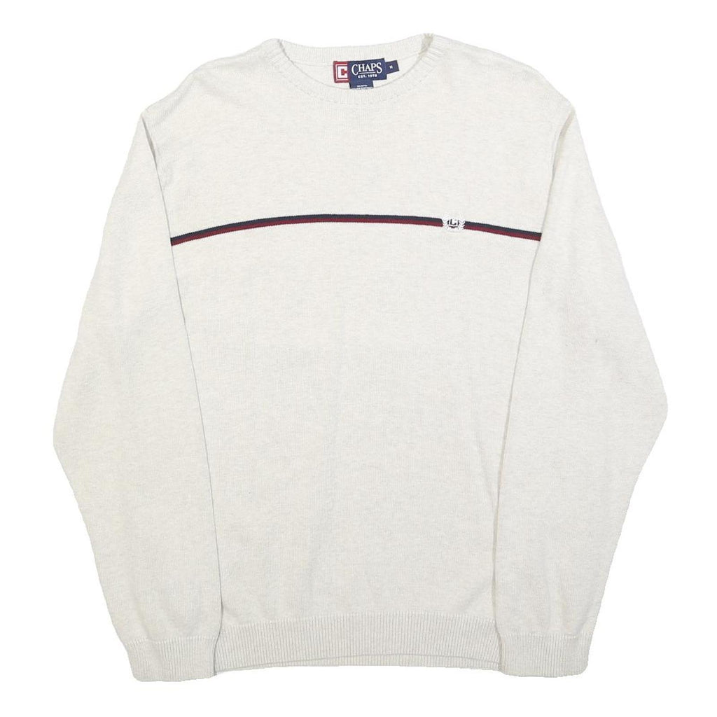 CHAPS Mens White & Navy Plain Cotton Crew Neck Basic Knit Jumper M