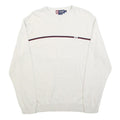 CHAPS Mens White & Navy Plain Cotton Crew Neck Basic Knit Jumper M