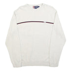 CHAPS Mens White & Navy Plain Cotton Crew Neck Basic Knit Jumper M