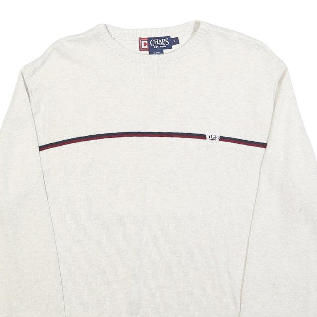 CHAPS Mens White & Navy Plain Cotton Crew Neck Basic Knit Jumper M