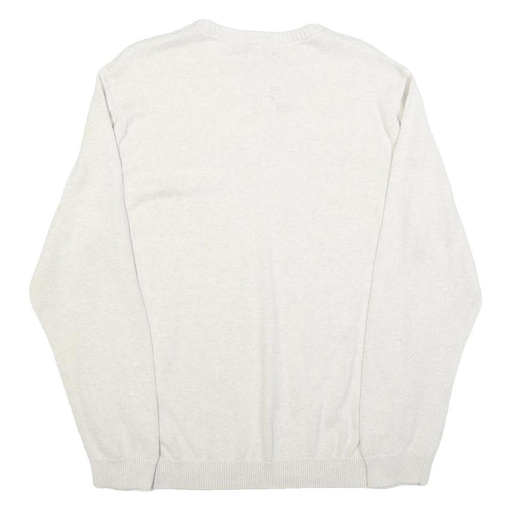 CHAPS Mens White & Navy Plain Cotton Crew Neck Basic Knit Jumper M