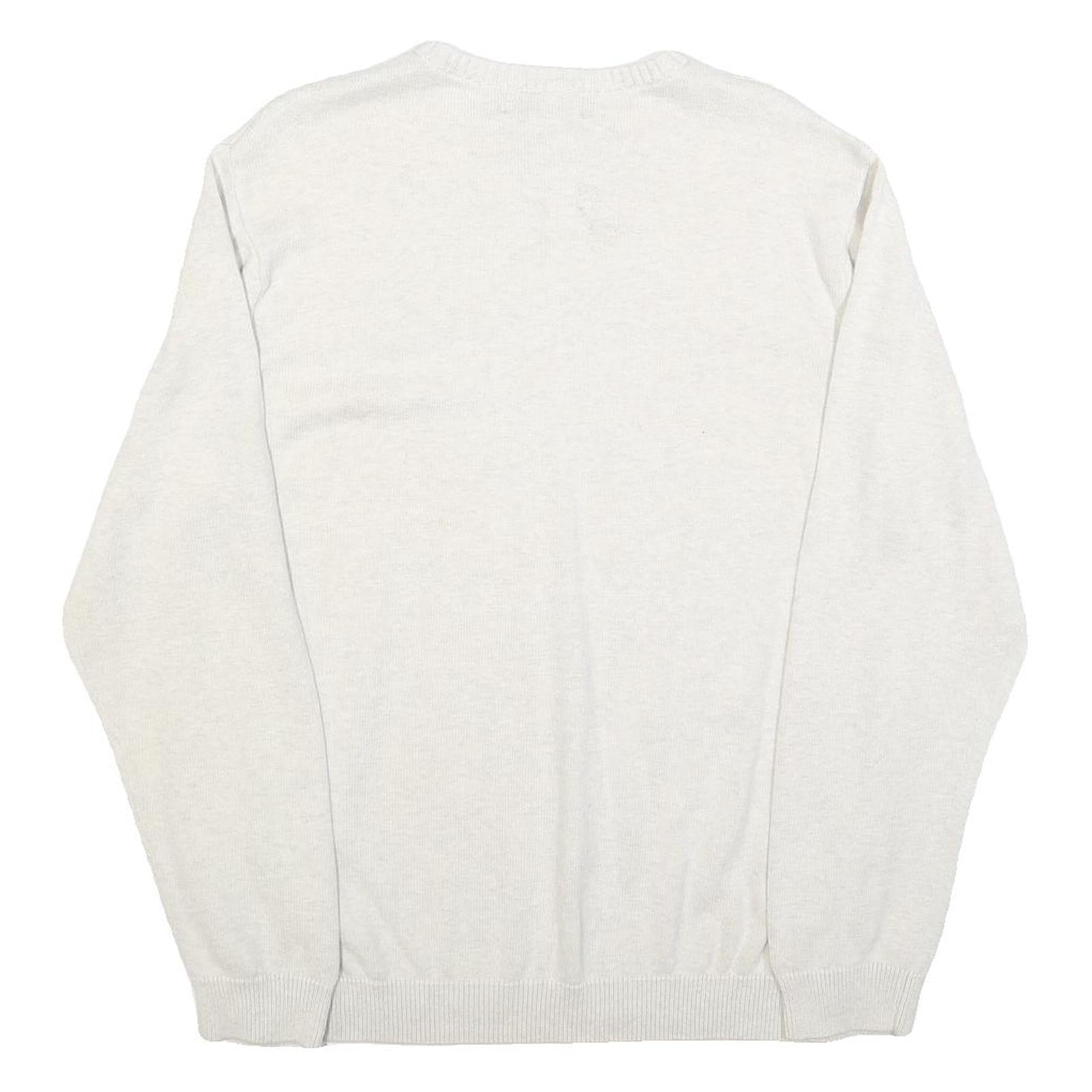 CHAPS Mens White & Navy Plain Cotton Crew Neck Basic Knit Jumper M