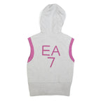EA7 Womens Grey & Pink Cotton Blend Reversible Sleeveless Hooded Jacket S Zip
